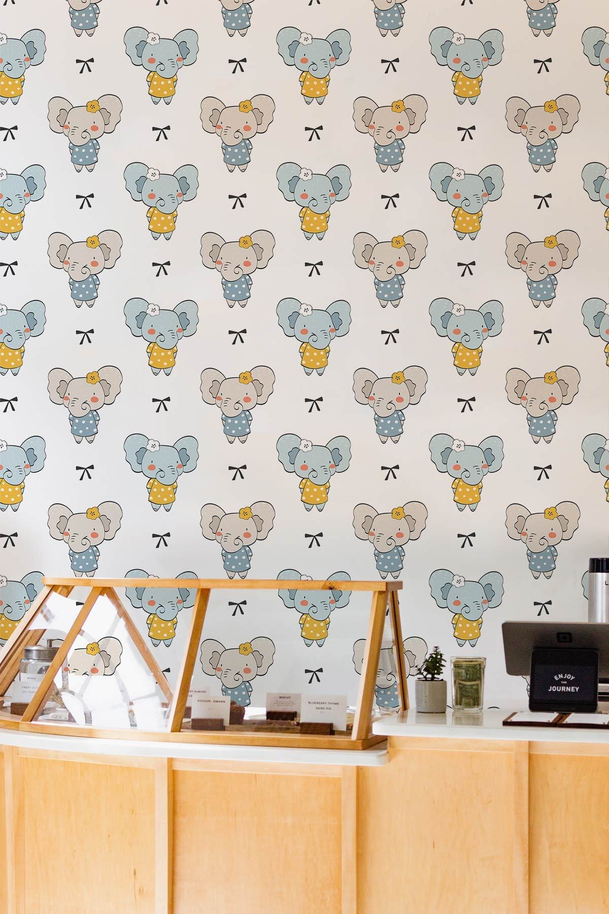 Cute Blue Elephant Nursery Mural Wallpaper