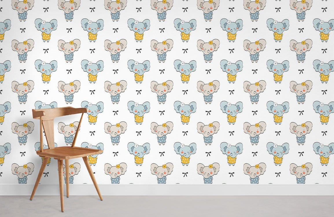 Cute Blue Elephant Nursery Mural Wallpaper