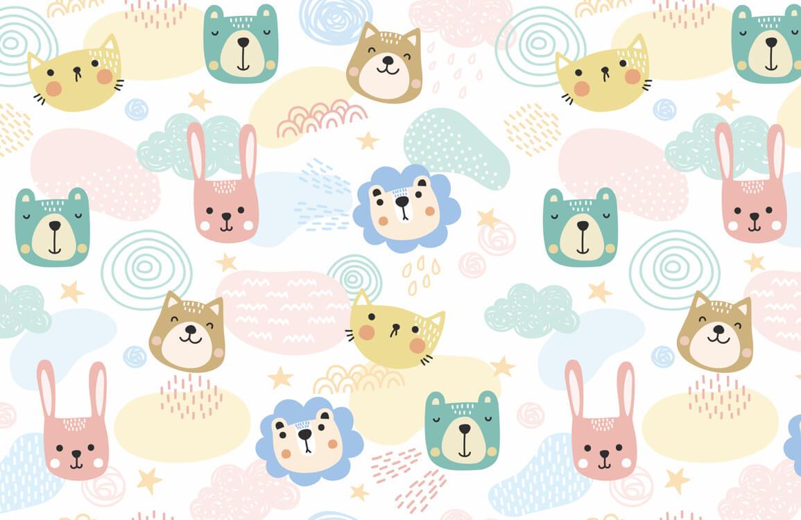 Whimsical Animal Pattern Kids Mural Wallpaper