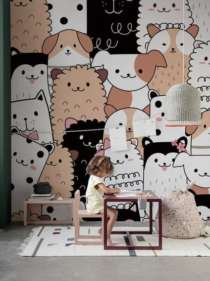 Kid's room wallpaper painting with a Menagerie of Animals