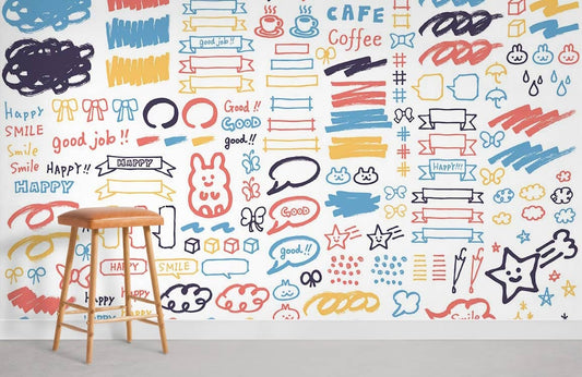 Multi-color cute Graffiti Wallpaper Mural for Room decor