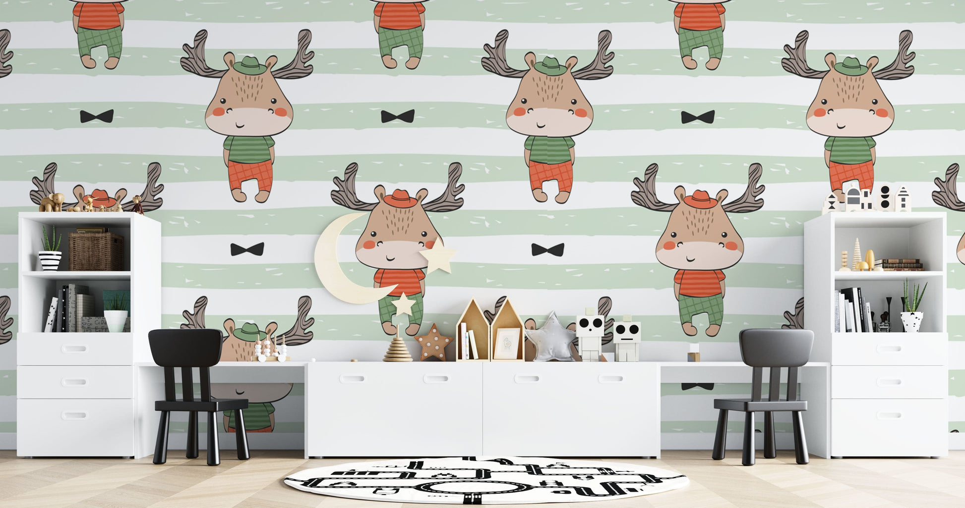 Mural wallpaper with deer for use as a decoration in children's rooms