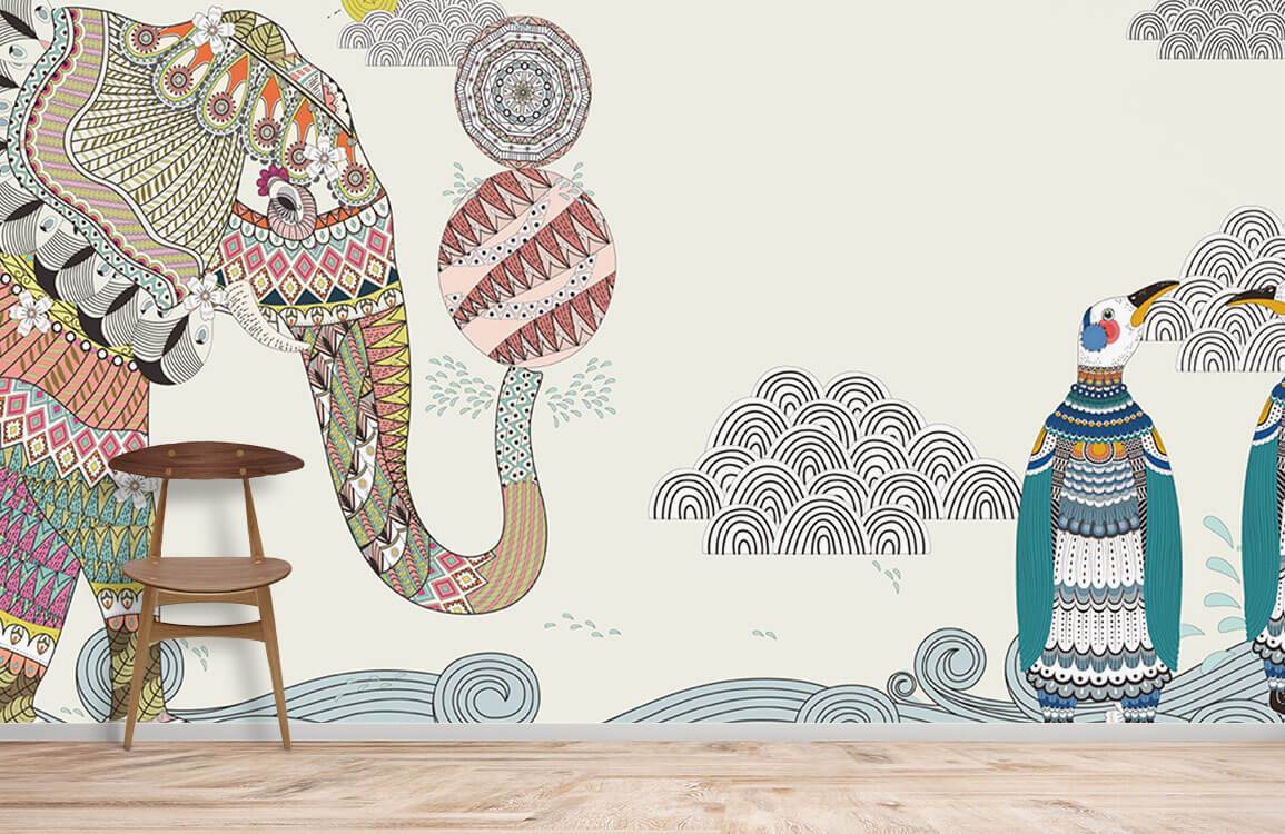 Elephant Wallpaper Mural in an Egypt-Themed Design, Adorable for Home Decoration