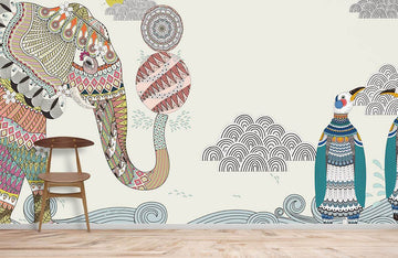 Colorful Bohemian Elephant Mural Wallpaper