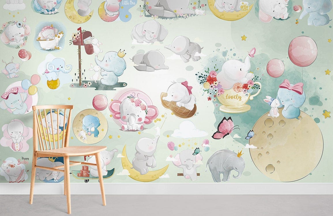 Cute Elephants Cartoon Aniaml Wallpaper Room