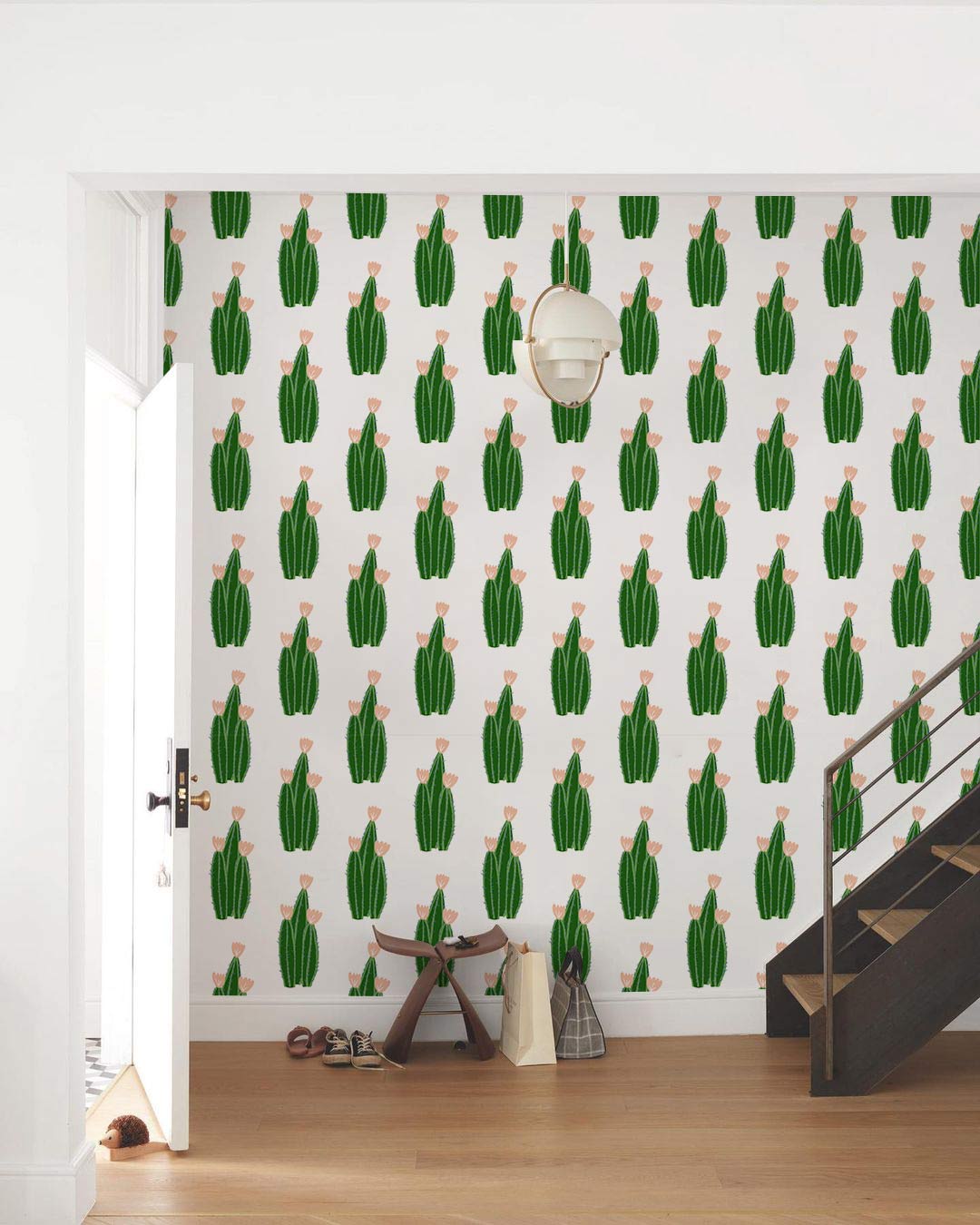 Cute Green Cactus Wallpaper Mural Home Interior Decor