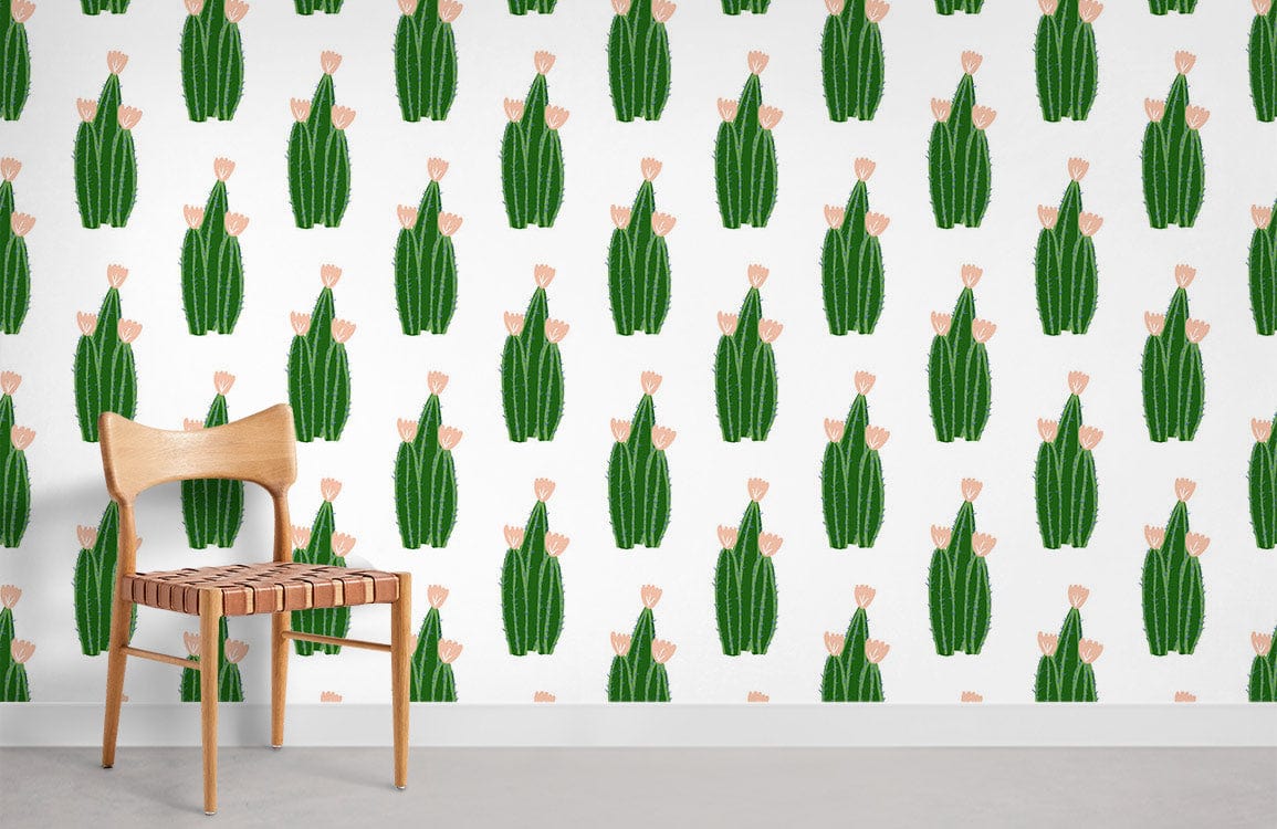 Cute Green Cactus Plants Wallpaper Mural Room Decoration Idea