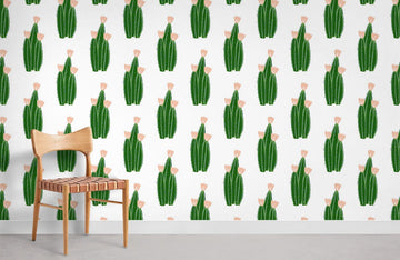 Green Cactus Botanical Illustration Mural Wallpaper