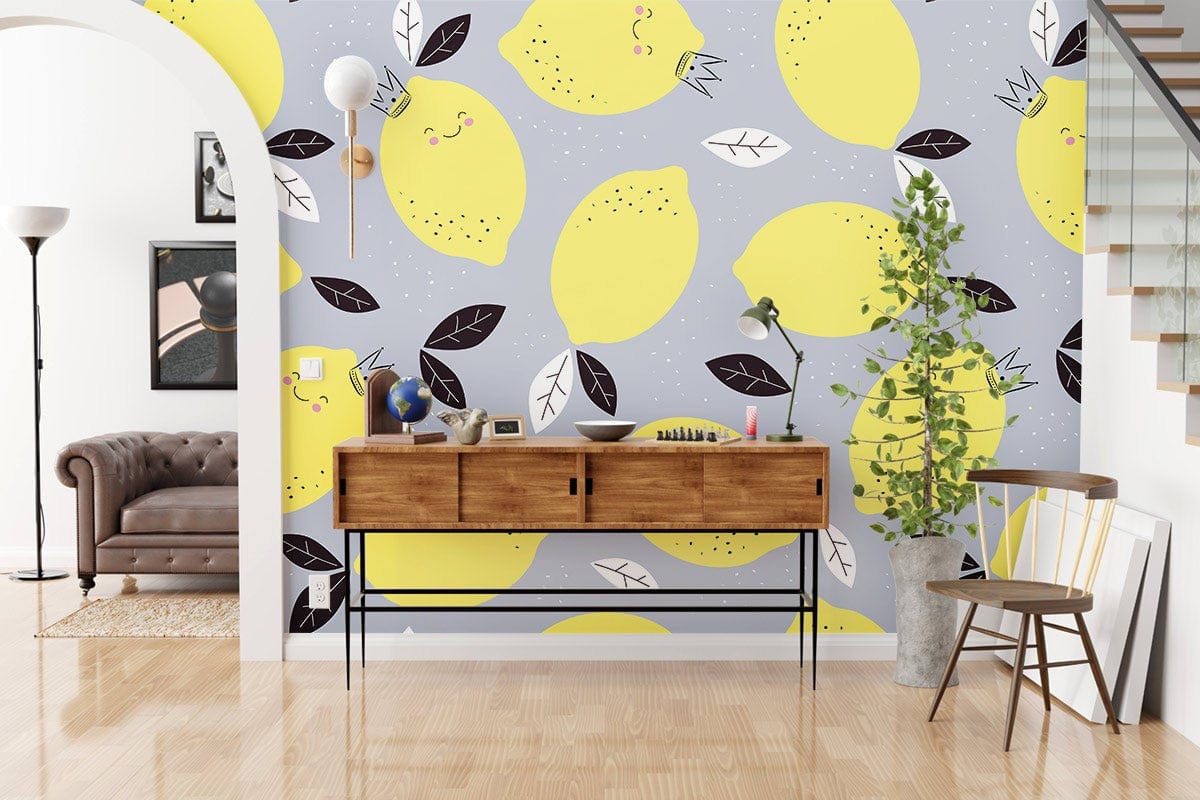 Cute Lemon repeated Pattern fruit Wall Mural for living Room