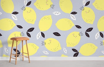Whimsical Yellow Lemon Fun Mural Wallpaper