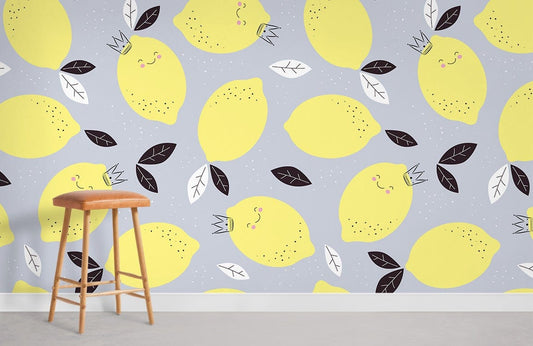 Cute Lemon repeated Pattern fruit Wall Mural for Room
