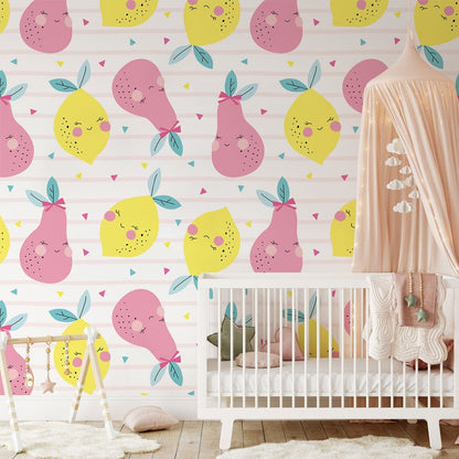 lovely Pears Fruit cartoon Mural Wallpaper for kids' Room decor