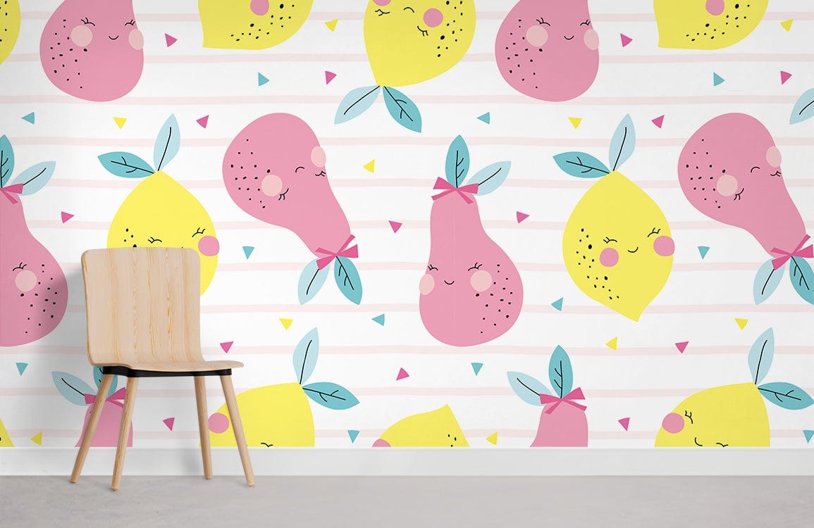 lovely Pears Fruit cartoon Mural Wallpaper for Room decor