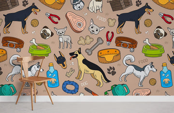 Playful Dog Themed Mural Wallpaper