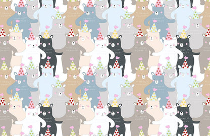 Dancing Bears Cartoon Pattern Mural Design