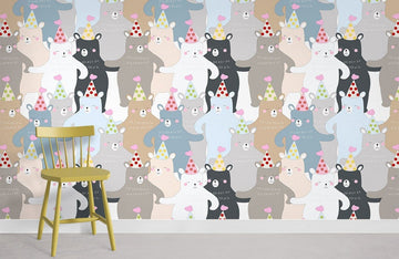 Whimsical Cat Celebration Pattern Mural Wallpaper