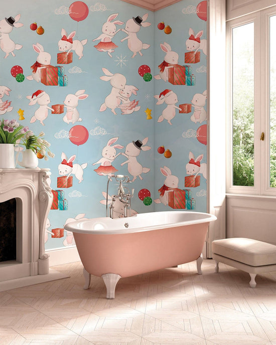 Whimsical Rabbit Playful Kids Mural Wallpaper | Ever Wallpaper ...