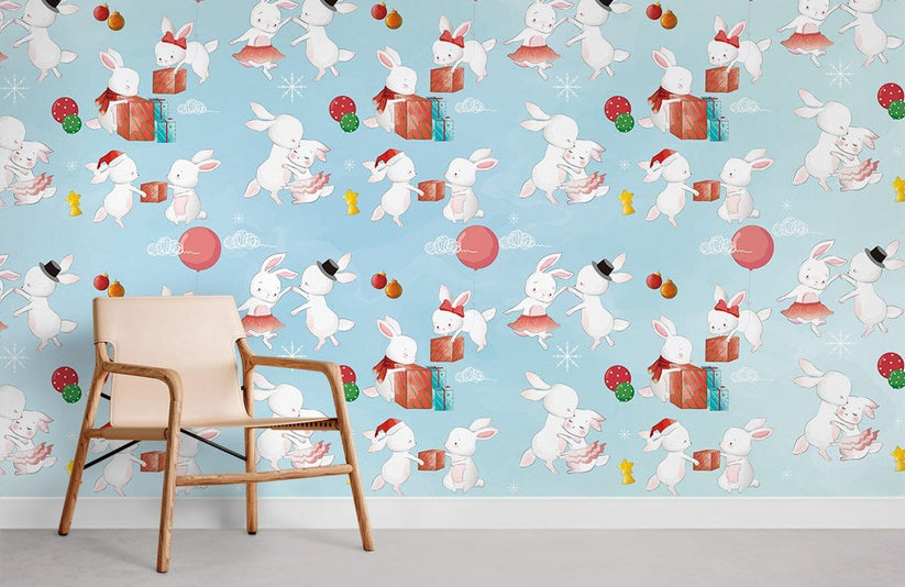 Whimsical Rabbit Playful Kids Mural Wallpaper | Ever Wallpaper ...