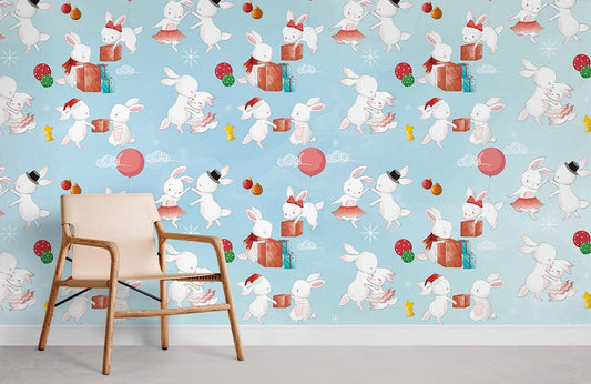 Dancing Rabbits Cartoon Animal Wallpaper Room