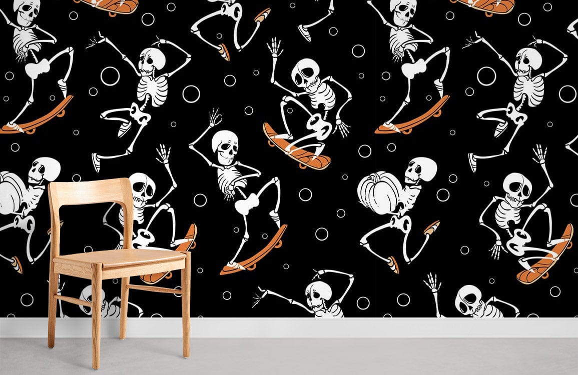 Dancing Skeleton Pattern Cool Mural Wallpaper