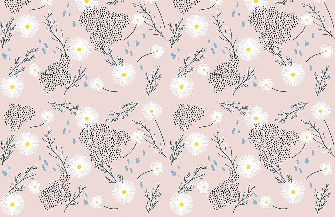 Pink Whimsical Floral Botanical Mural Wallpaper