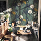 Wallpaper mural with dandelions and leaves, perfect for decorating a coffee business.