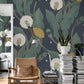 Wallpaper mural with dandelions and leaves, perfect for the decor of a hallway