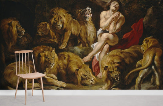 Man and Lions Painting Mural For Room