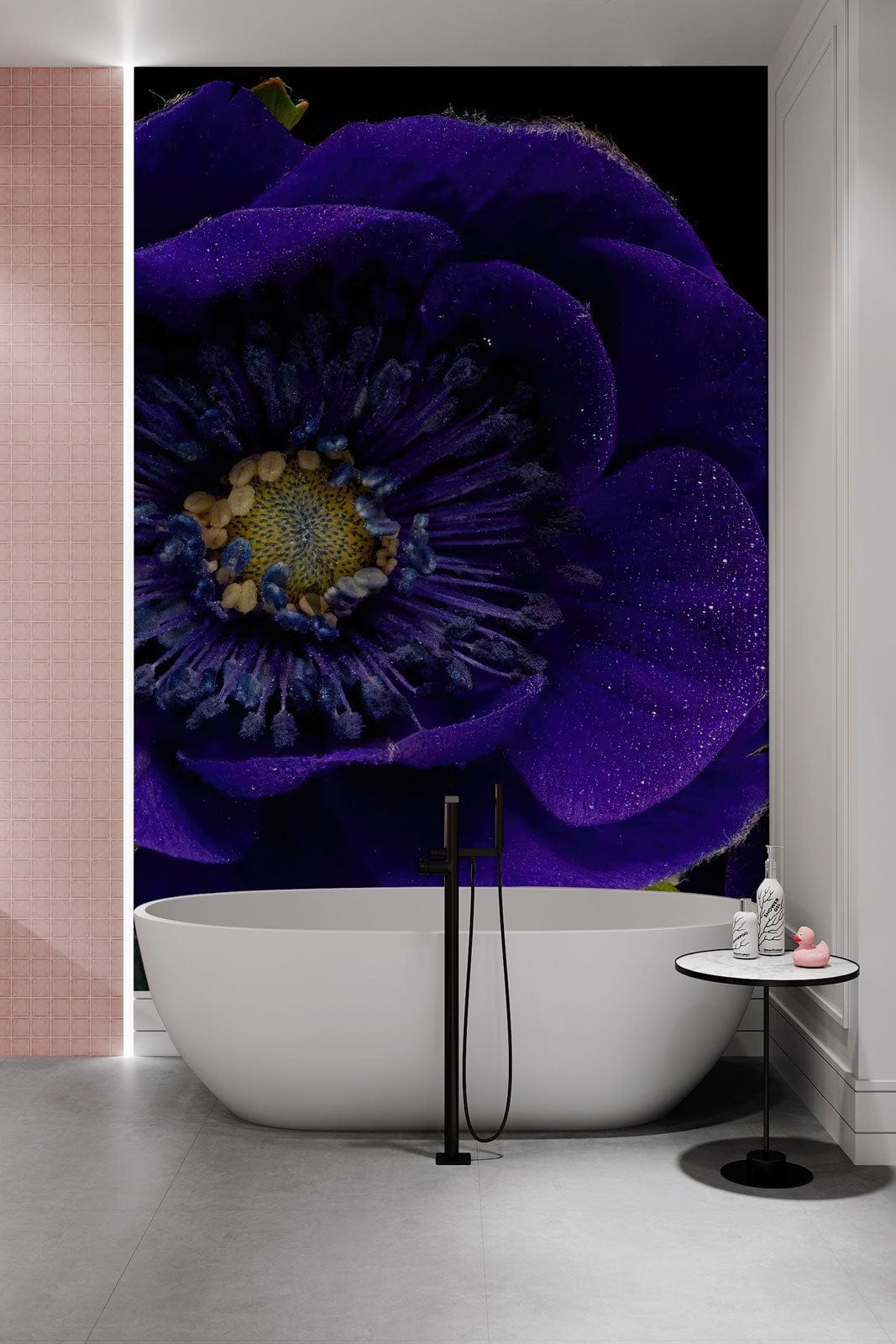 Anemone Wallpaper Mural in Dark Blue for the Hallway's Decoration