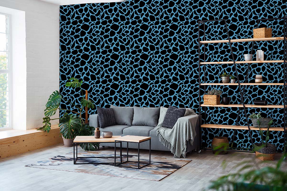 wallpaper mural with a furry animal design in dark blue for the living room's dcor