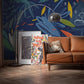 Wallpaper mural featuring dark blue leaves, perfect for decorating the living room