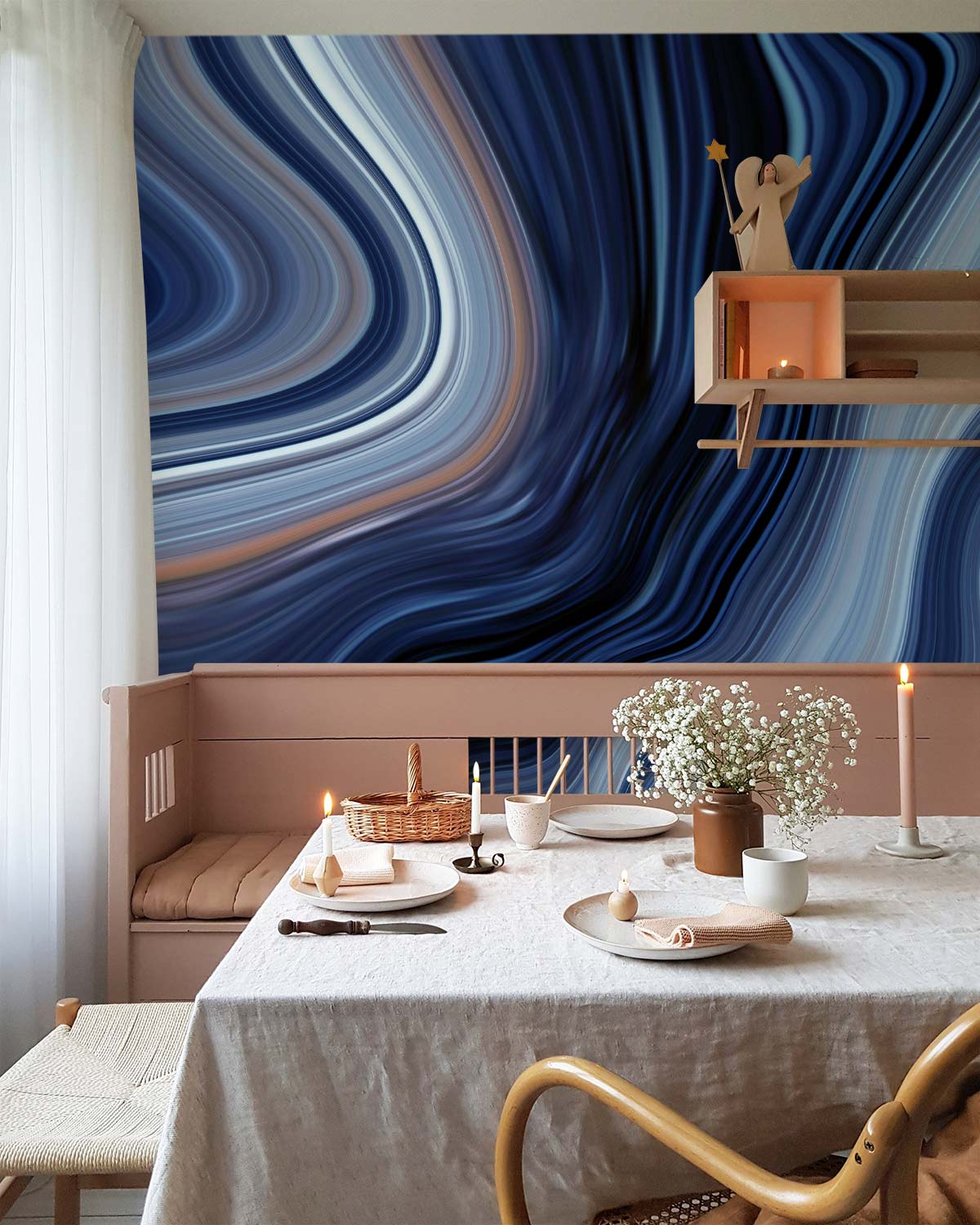 Blue wave Marble Wallpaper Mural for dining room room