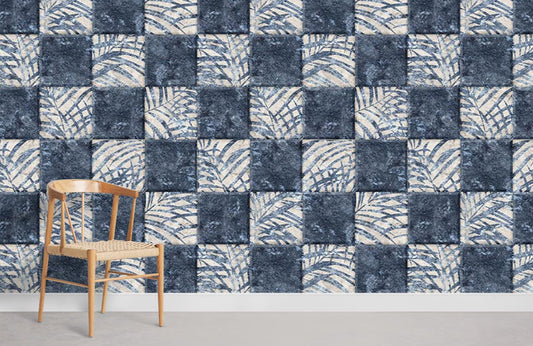 dark blue leaves squre tile wall mural