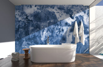 Abstract Watercolor Dark Blue Mottled Wall Mural