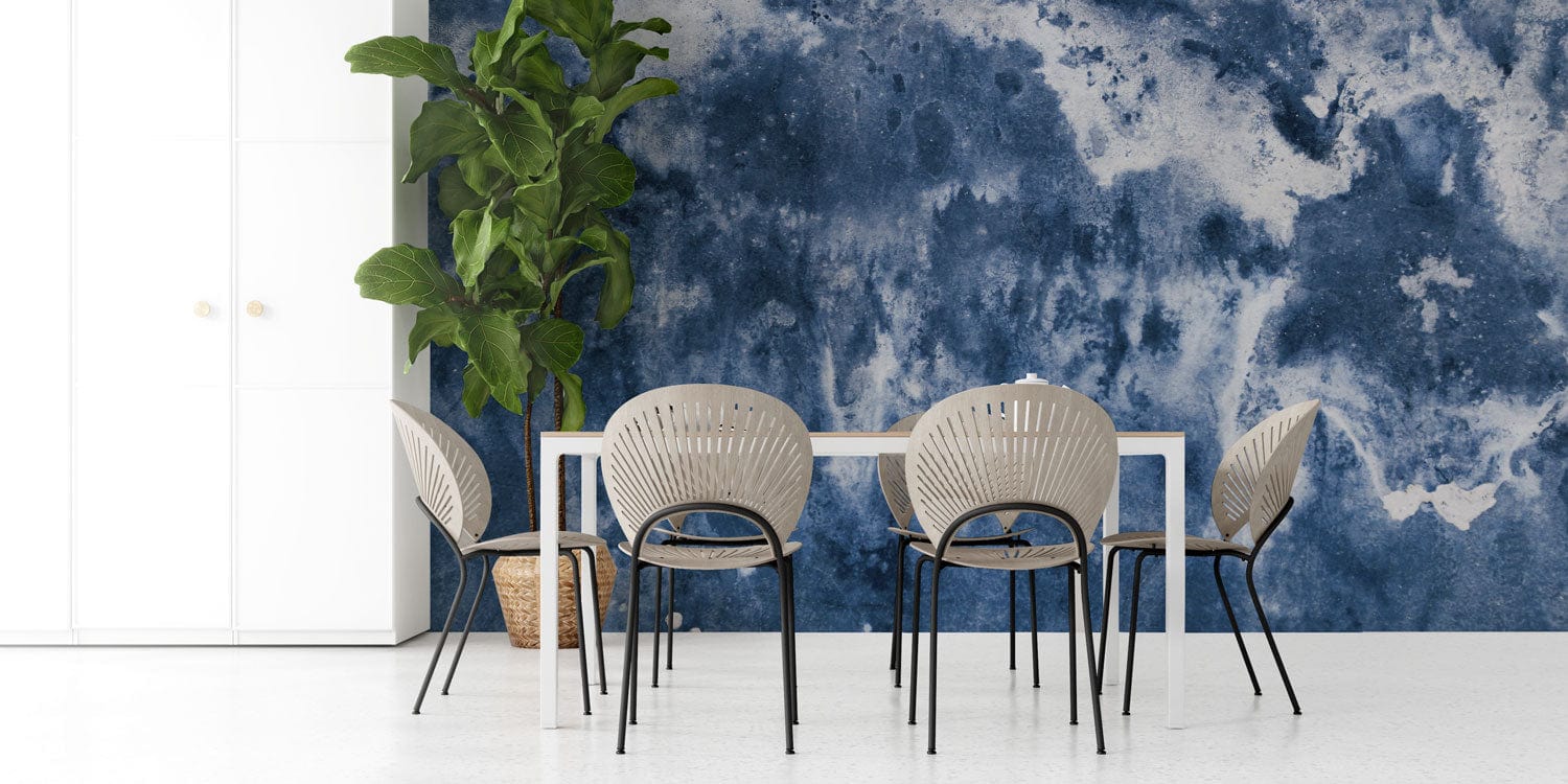 dark blue mottled wall mural dining room design