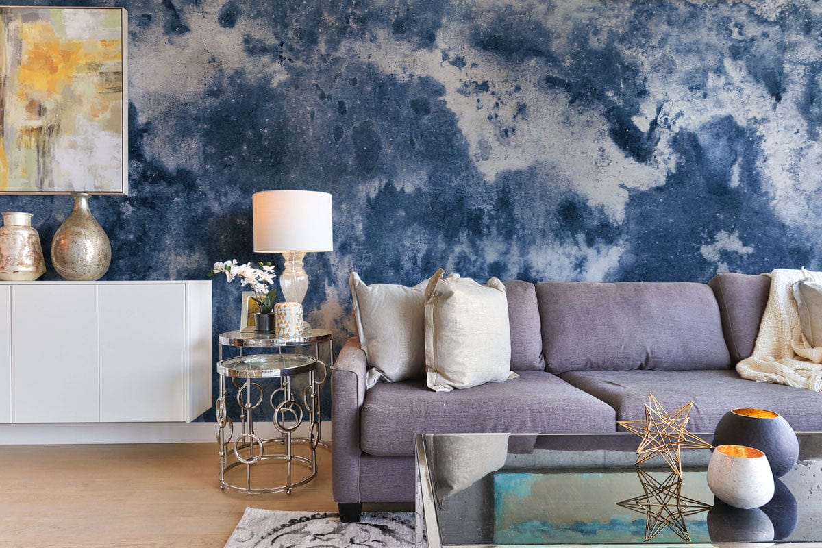 dark blue industrial wall mural living room custom design