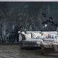 Wallpaper mural featuring a silhouette of dark bushes, perfect for decorating the living room.