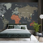 Wallpaper mural with a dark country map design that may be used for decorating bedrooms.