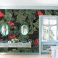 custom green leaf and red flowers pattern wallpaper mural for bathroom