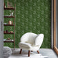 Dark Green Leaves Mural Wallpaper For Office Interior Decor