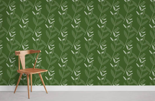 Dark Green Leaves Mural Wallpaper Room Decoration Idea