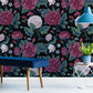 Wallpaper mural featuring a dark hydrangea bouquet design for use in decorating the hallway