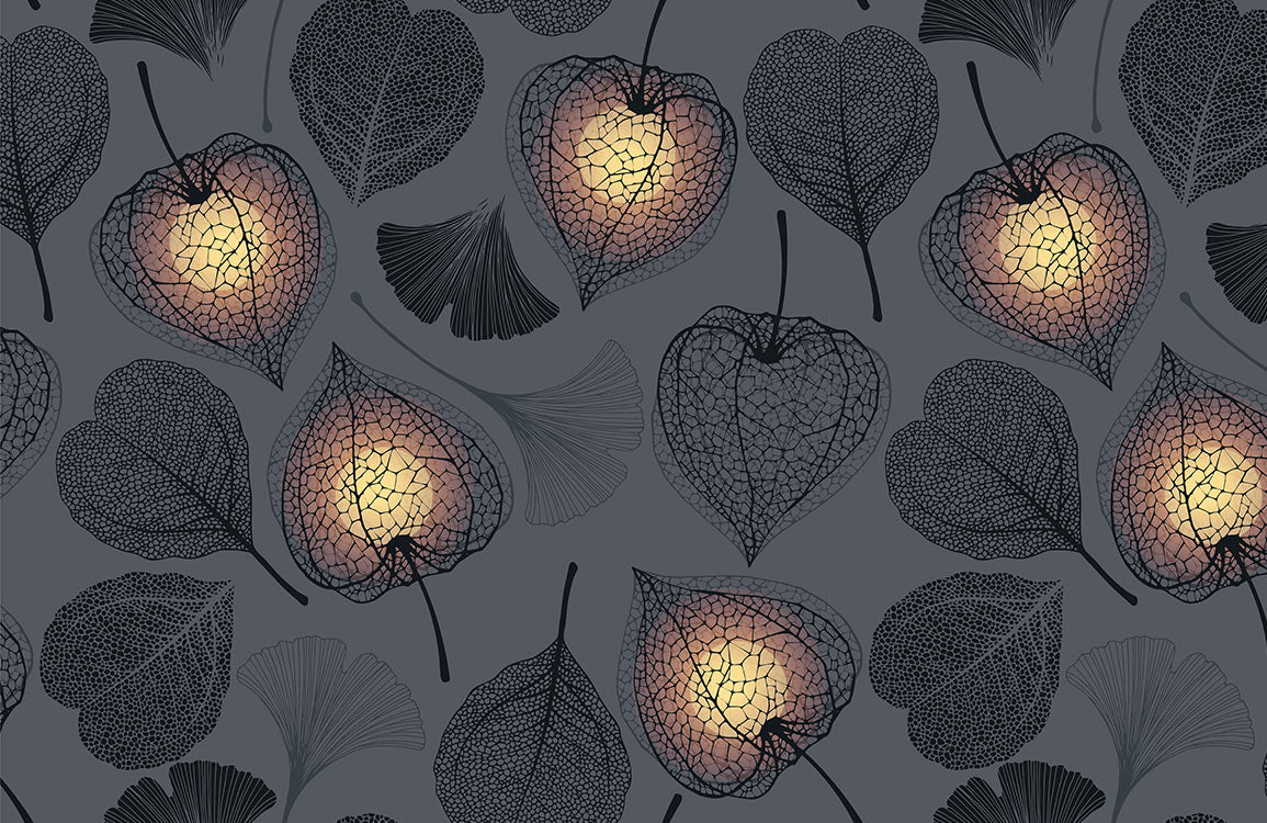 Elegant Grey Botanical Leaf Mural Wallpaper