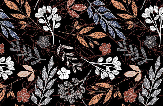 Dark Leaves & Flower Pattern Wallpaper Home Decor