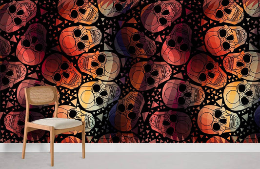 Dark Red Skeleton Pattern Wallpaper Mural