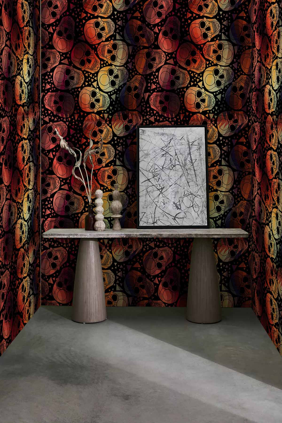 Dark Red Skeleton Pattern Wallpaper for Room