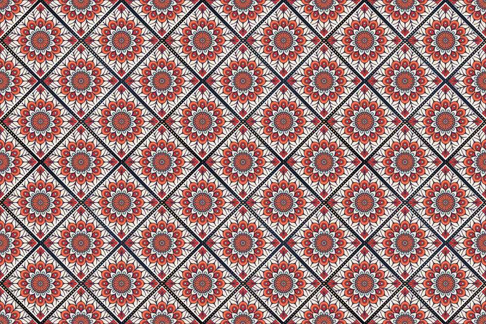 Wallpaper with a repeating pattern of red flowers, intended for interior decorating