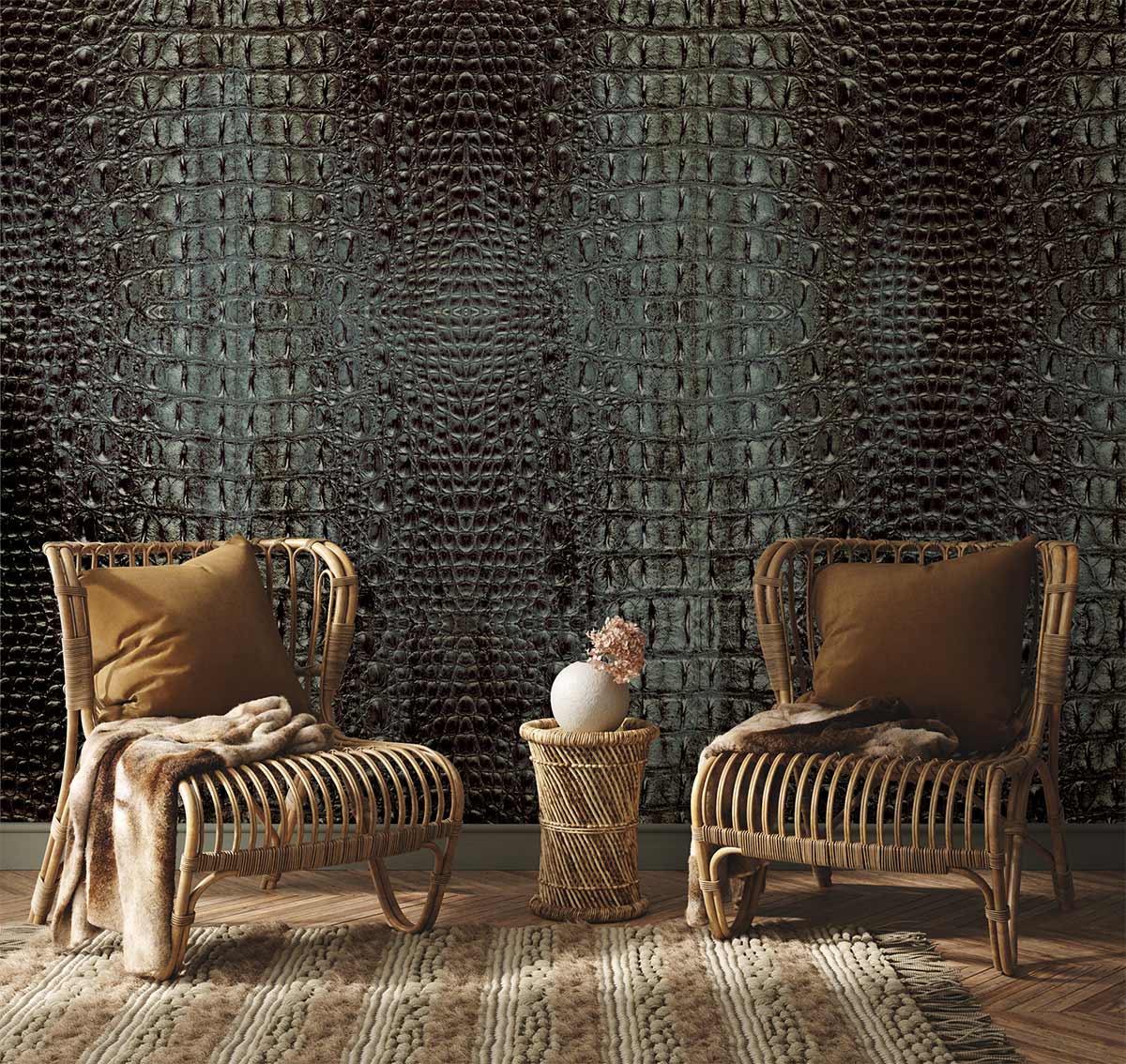 snake skin animal wallpaper mural in the dark as a decoration for the hallway