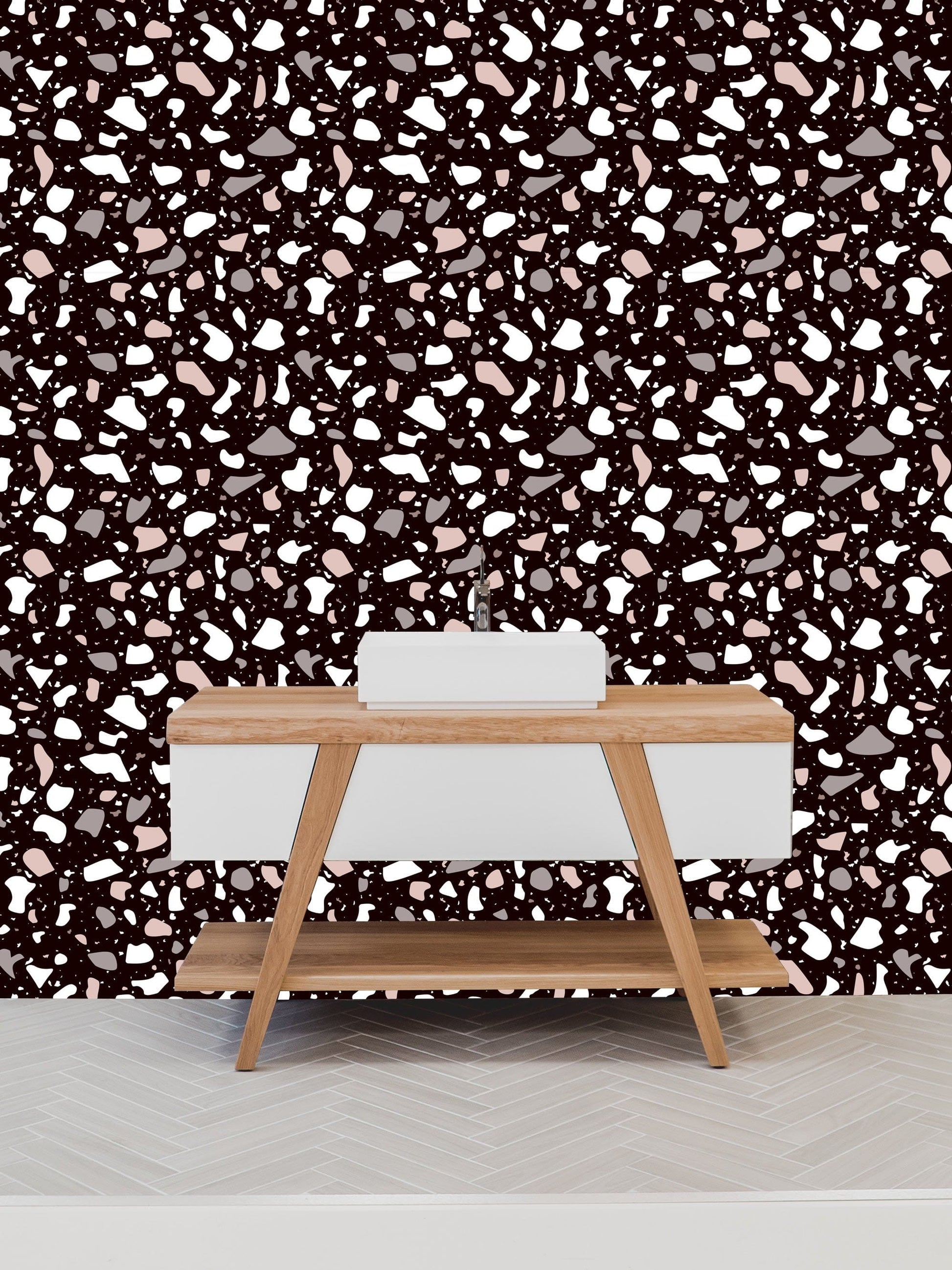 Wallpaper mural with a dark terrazzo pattern for the decor of the hallway