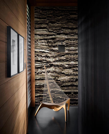 Rustic Textured Bark Mural Wallpaper in living room